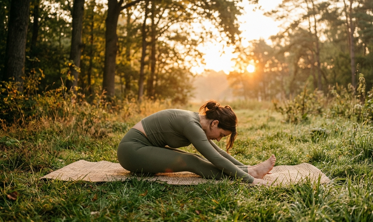 Ranné cvičenie v prírode s východom slnka